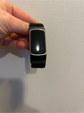 fitbit Black Tracker with Silver Bezel and Woven Band